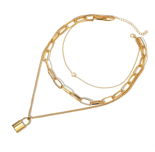 Multi Layer Lock Chain - Gold